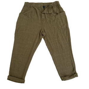 Wonderly Olive Ankle Pants with Pockets and Button Closure